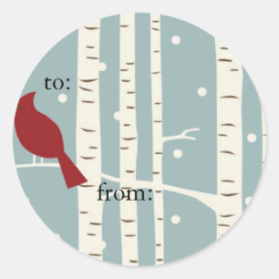Sticker Rond balise cadeau d'hiver de bouleau