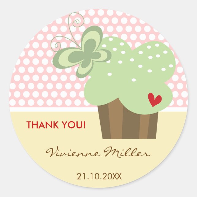Sticker Rond Balise cadeau Merci de Mint Cupcake (Devant)