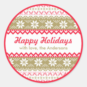 Sticker Rond Balise Cadeau Motif nordique   Joyeuses vacances p