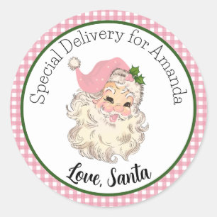 Sticker Rond Balise cadeau Père Noël Livraison spéciale Vintage
