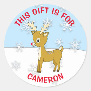 Sticker Rond Balise cadeau personnalisé de Noël de gentils renn