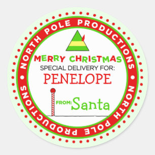 Sticker Rond Balise cadeau personnalisée North Pole Productions