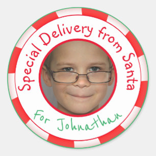 Sticker Rond Balise Cadeau Photo Personnalisée De Père Noël