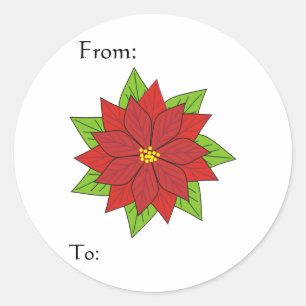 Sticker Rond Balise cadeau Poinsettia