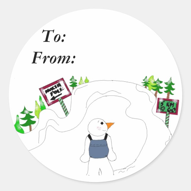 Sticker Rond Balise cadeau randonnée Snowman (Devant)