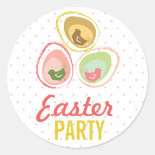Sticker Rond Balise cadeau Retro Pastels Oeuf Chicks Amusant Pâ