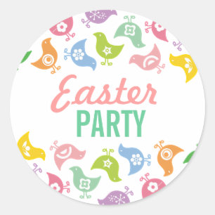 Sticker Rond Balise cadeau Retro Rainbow Chicks Fête de Pâques 