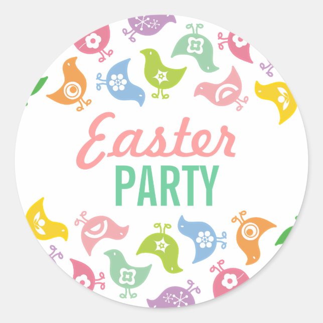 Sticker Rond Balise cadeau Retro Rainbow Chicks Fête de Pâques  (Devant)