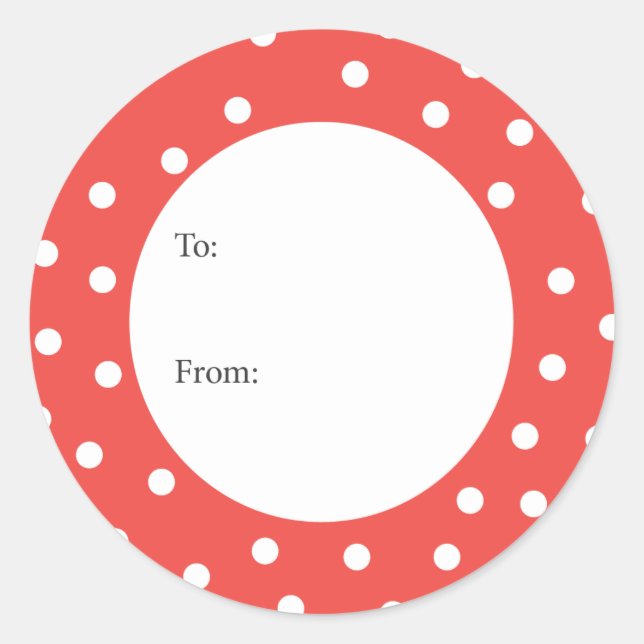 Sticker Rond Balise cadeau rouge avec points blancs (Devant)