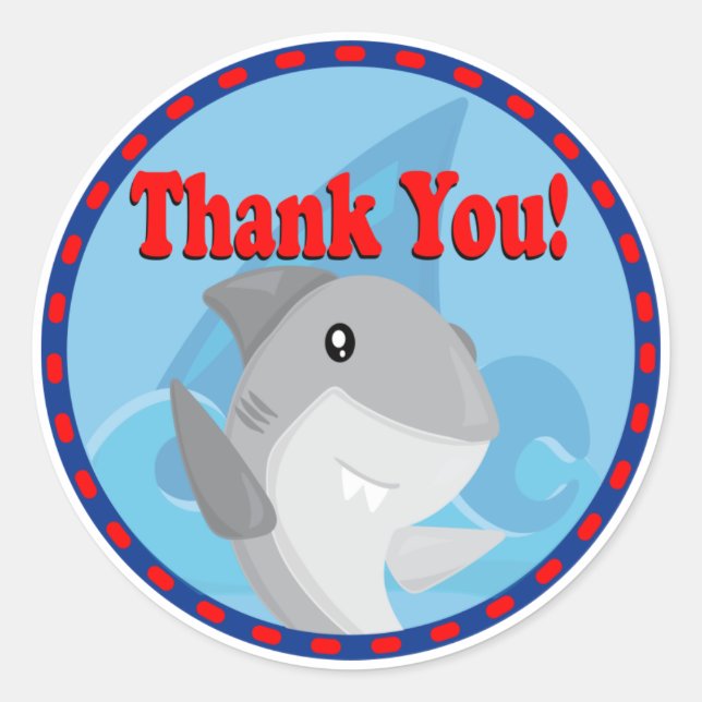 Sticker Rond Balise cool Garçon requin Anniversaire Merci Fête  (Devant)