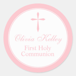 Sticker Rond Balise Croix Religieuse Moderne, Faveur Rose