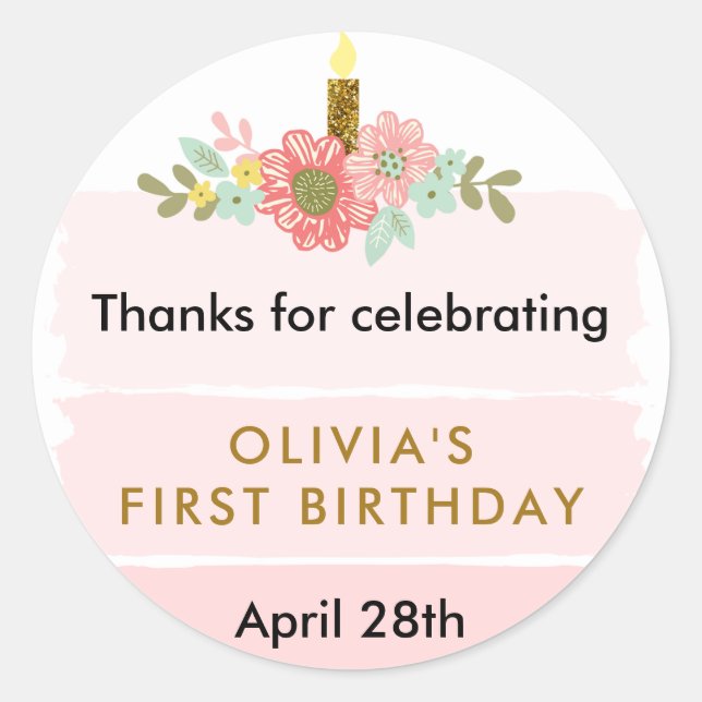 Sticker Rond Balise d'anniversaire Pink Ombre Cake Circle Favor (Devant)