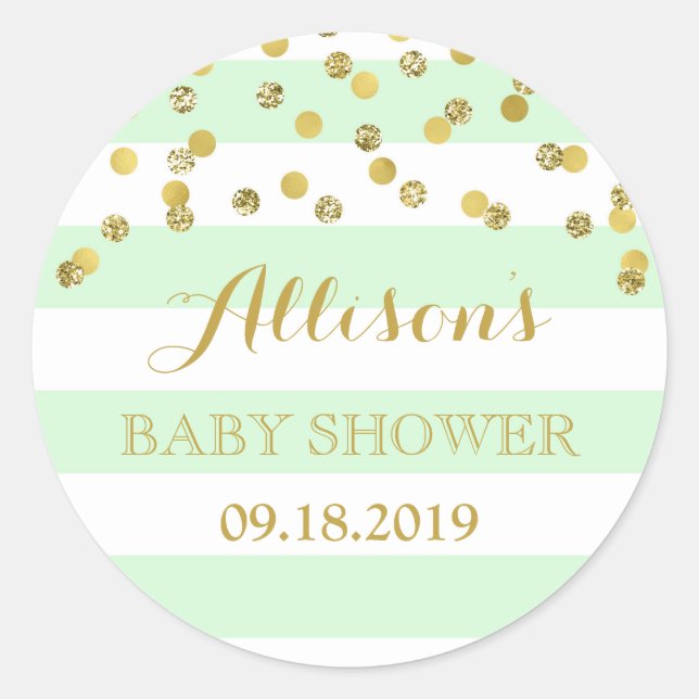 Sticker Rond Balise de Baby shower de Confetti Gold Stripes (Devant)