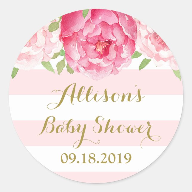 Sticker Rond Balise de Baby shower floral rose pâle Favoriser (Devant)
