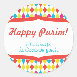 Sticker Rond Balise de cadeau Happy Purim