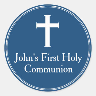 Sticker Rond Balise de préférence de la première communion bleu