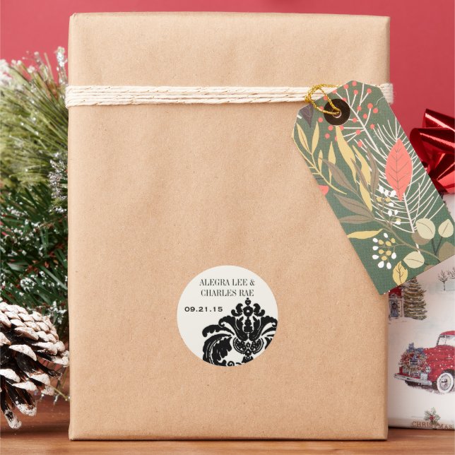 Sticker Rond Balise de préférence Mariage damassé noire ou scea (vacances)