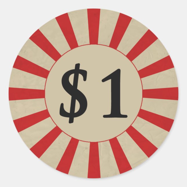 Sticker Rond Balise de prix rond brillant de 1 $ (dollar) (Devant)