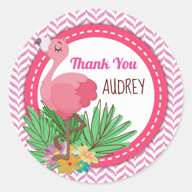 Sticker Rond Balise Flamingle Tropical Flamant rose Favor (Devant)