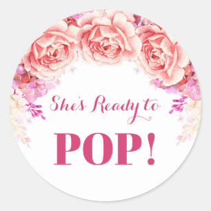 Sticker Rond Balise Fleur rose blanche prête à appuyer sur le b