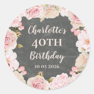 Sticker Rond Balise Fleurs roses Personnalisée Anniversaire Fav