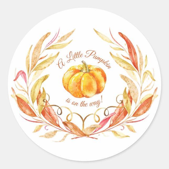 Sticker Rond Balise Little Citrouille Fall Orange Baby shower F (Devant)