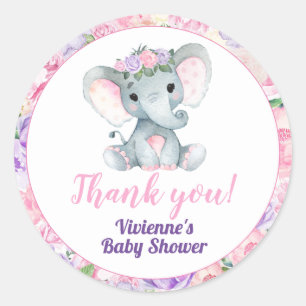 Sticker Rond Balise Merci de l'éléphant floral Pink Puprle