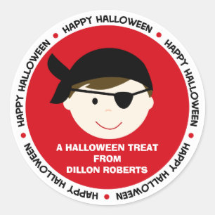 Sticker Rond Balise personnalisée Halloween Pirate Boy Favorise