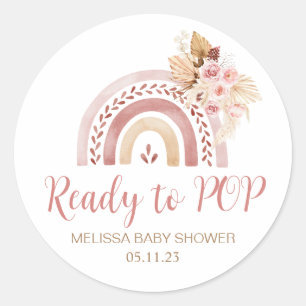 Sticker Rond Balise Prêt pour le Baby shower arc-en-ciel POP Bo