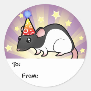 Sticker Rond Balises Cadeau Anniversaire Rat