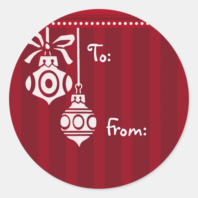 Sticker Rond Balises cadeau de Noël Rouge blanc (Devant)
