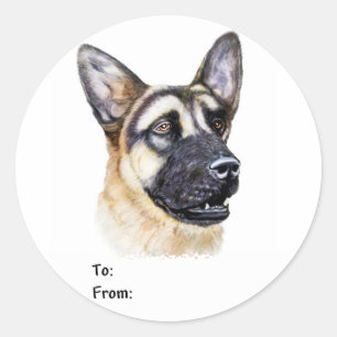 Sticker Rond Balises cadeaux de chien berger allemand