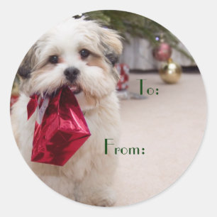 Sticker Rond Balises cadeaux de chien de Noël