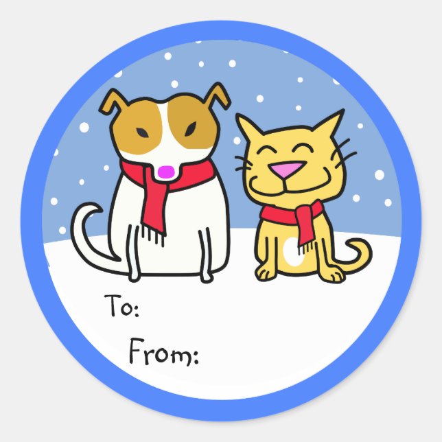 Sticker Rond Balises cadeaux de chien et de chat (Devant)