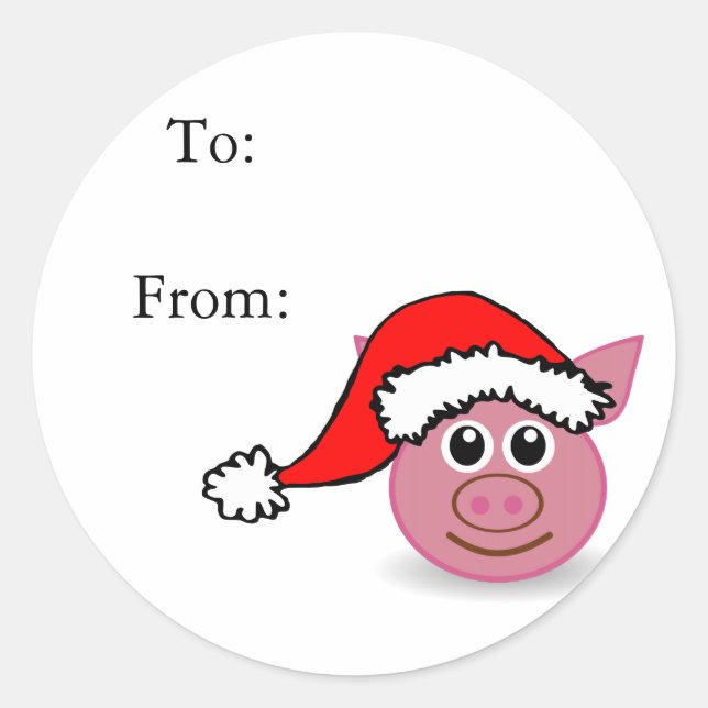 Sticker Rond Balises cadeaux de cochon de Noël (Devant)