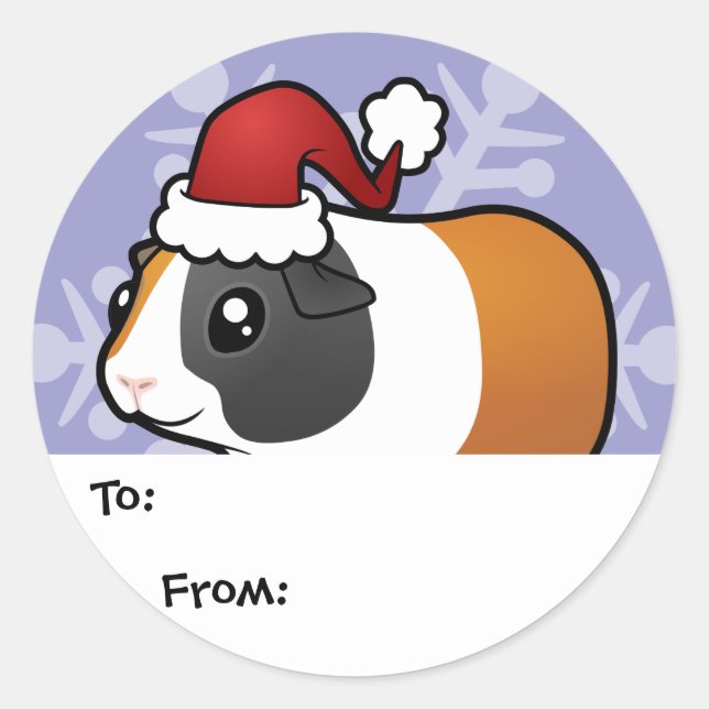 Sticker Rond Balises cadeaux de Noël Guinée porc (cheveux lisse (Devant)
