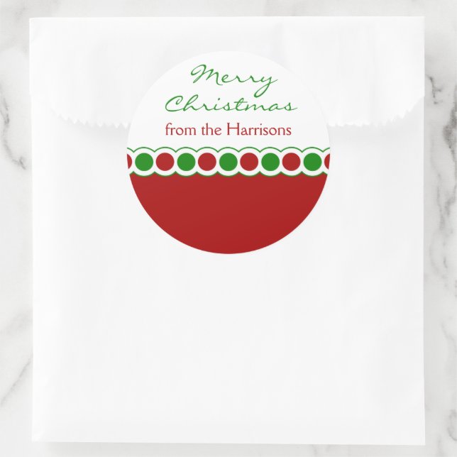 Sticker Rond Balises cadeaux de Noël Pois rouge et vert (Sac)