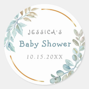 Sticker Rond Balises de préférence Baby shower aquarelle