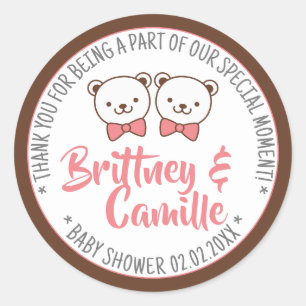 Sticker Rond Balises du Baby shower d'ours en peluche Vintage