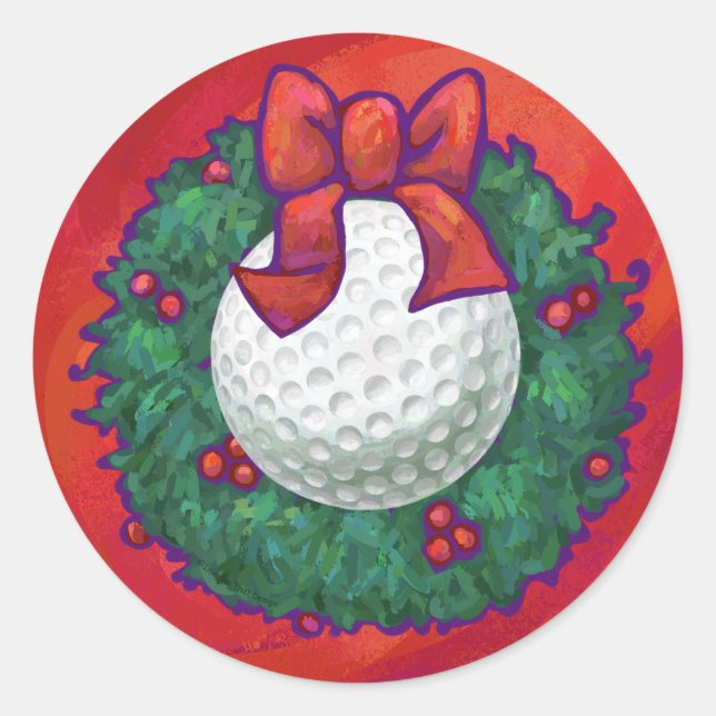 Sticker Rond Ball de golf Fer de Noël en rouge (Devant)