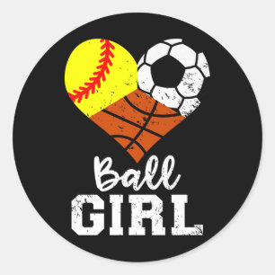 Sticker Rond Ball Girl Funny Softball Soccer Basketball Girl Pr