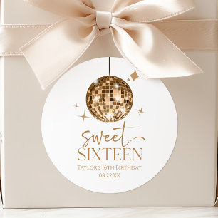 Sticker Rond Balle de disco dorée pour Sweet Sixteen Fête d'ann