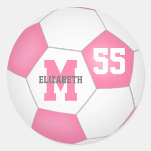 Sticker Rond balle de football blanc rose girly personnalisée
