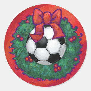 Sticker Rond Balle de football dans une couronne de Noël en rou