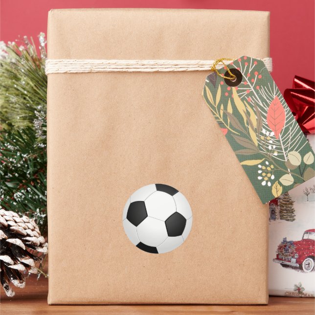 Sticker Rond Balle de football noir et blanc classique (vacances)