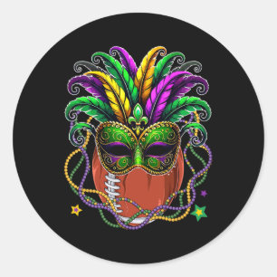 Sticker Rond Balle De Football Portant Mardi Gras Perles Masqué