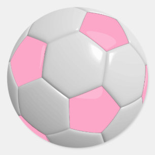 Sticker Rond Balle de soccer rose et blanc