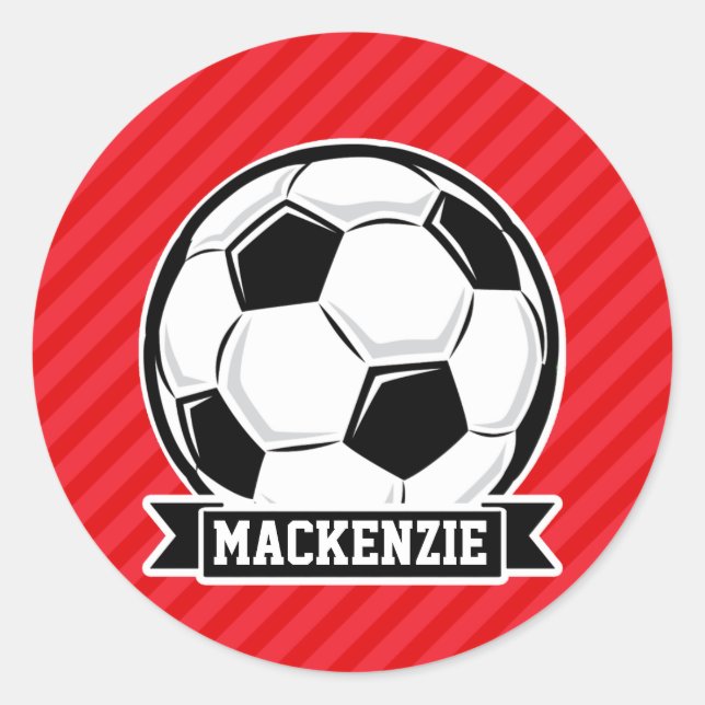 Sticker Rond Balle de soccer sur bandes diagonales rouges (Devant)