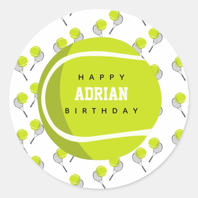 Sticker Rond Balle de Tennis & Raquette Raquette Anniversaire (Devant)