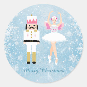 Sticker Rond Ballerina and Nutcracker on blue Christmas